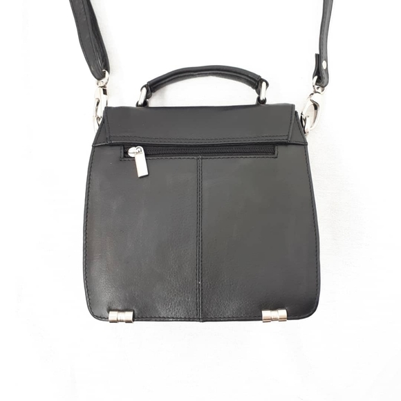 Vintage Black Leather Handbag with Silver Details - Picture 5 of 6